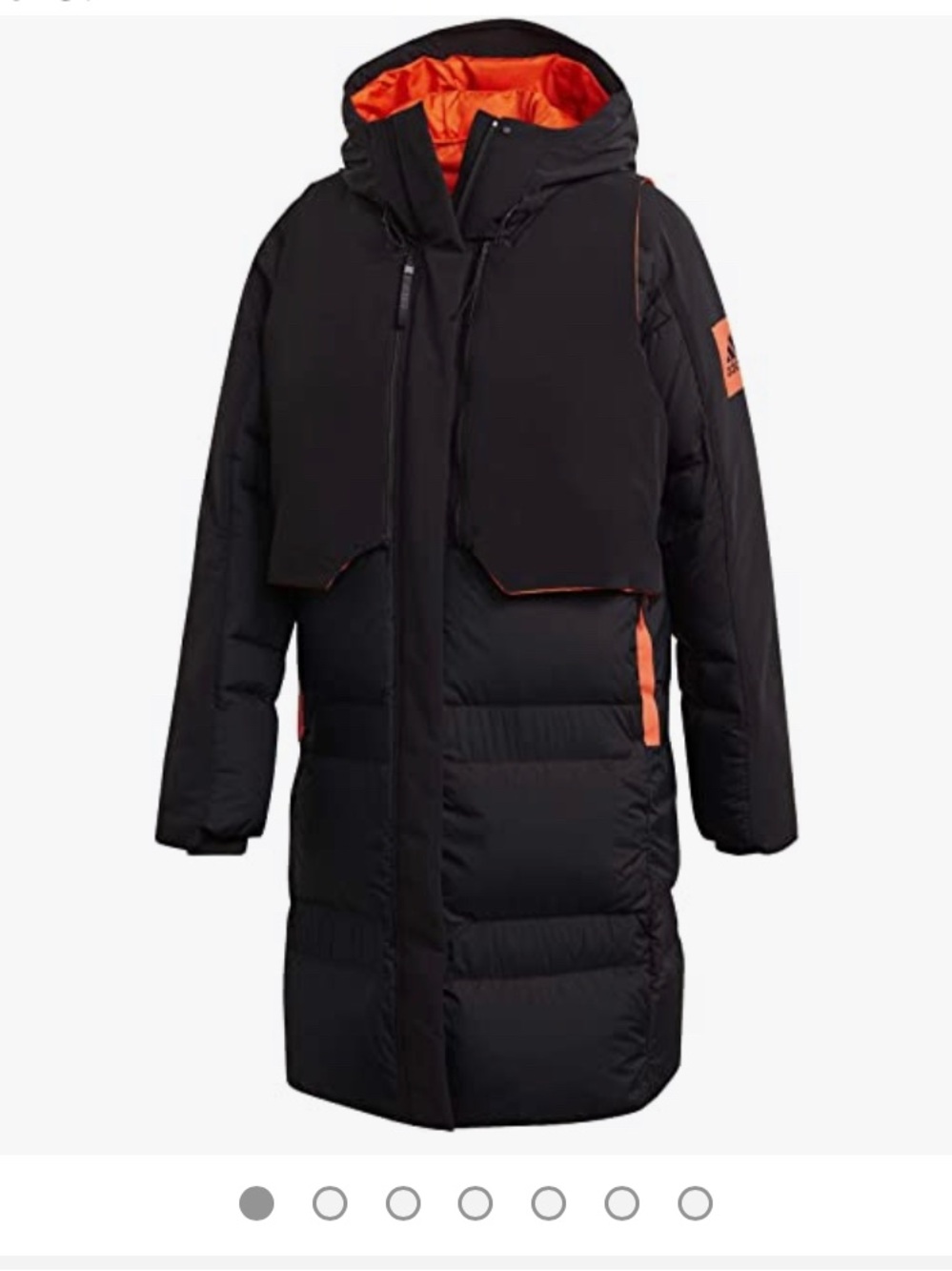 adidas Black Puffer Coat with Orange Lining and Accents